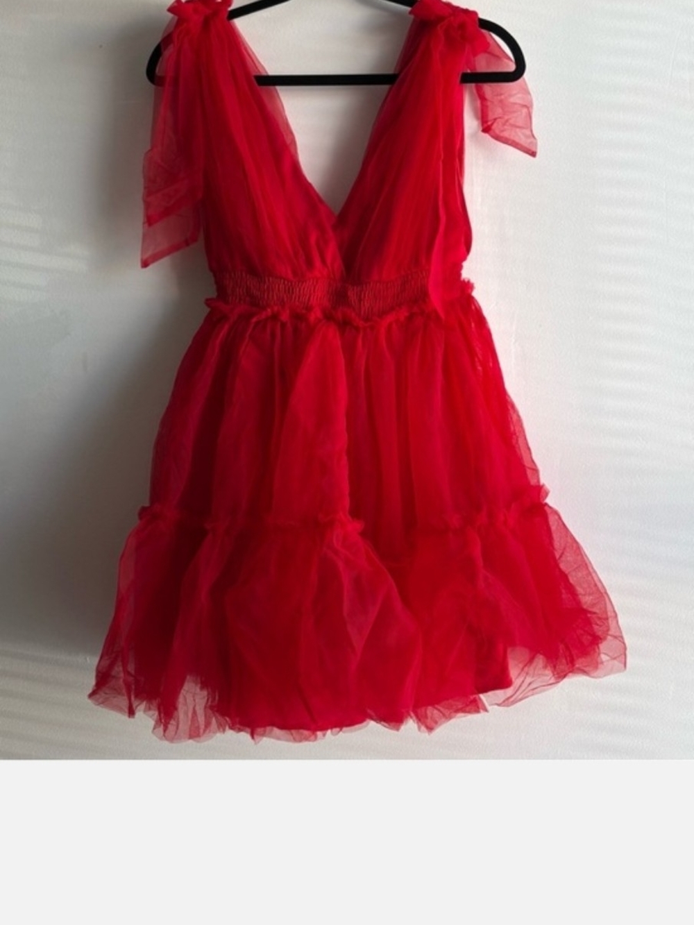 Red Mini Tulle V-Neck Dress